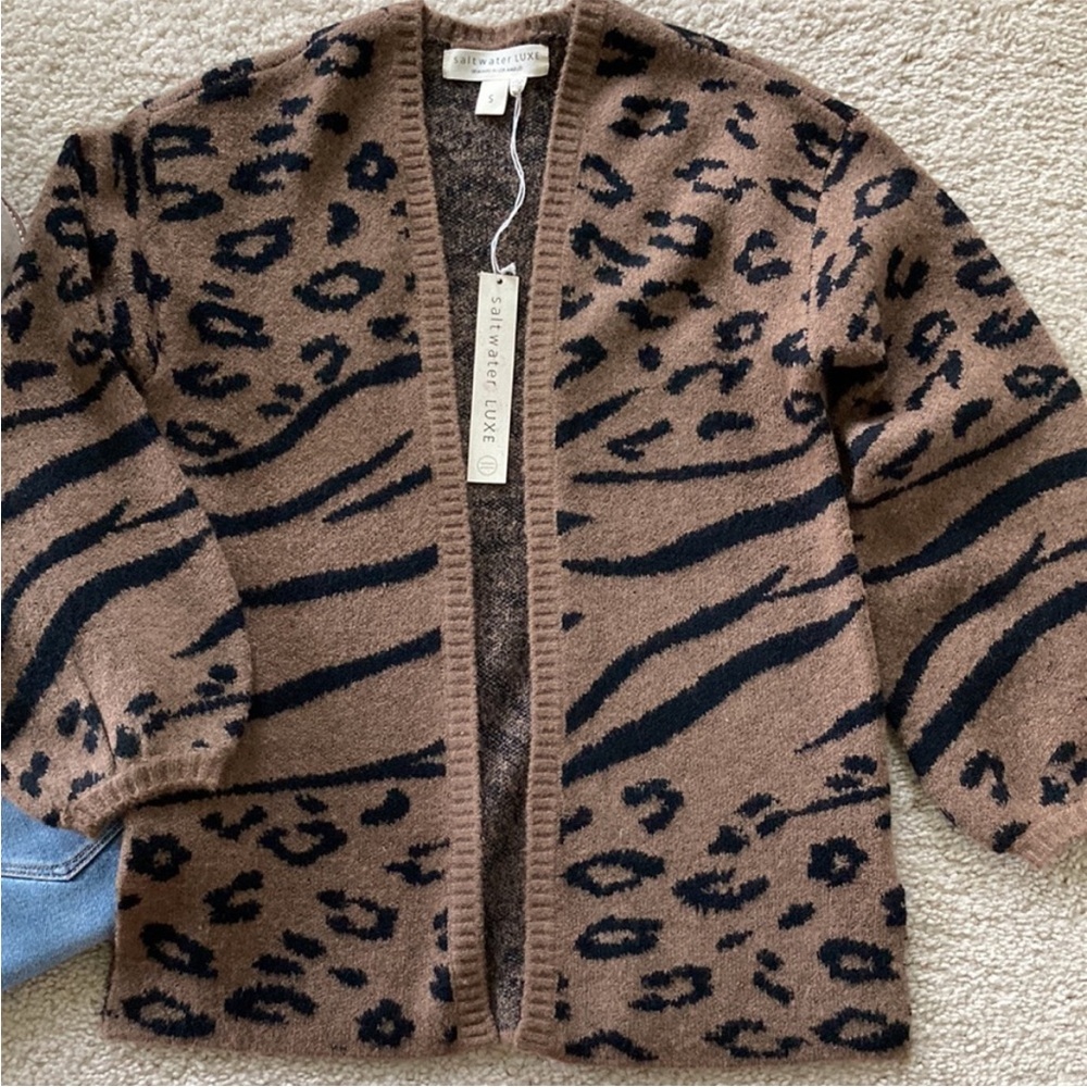 Saltwater Luxe Animal Print Open Cardigan Sweater - Picture 2 of 9